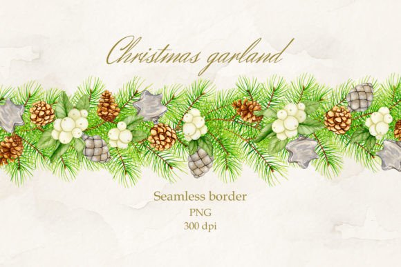 Christmas Garland Seamless Border: A Watercolor Design Asset