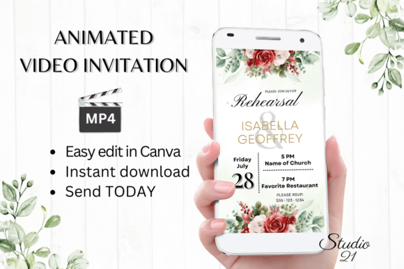 Red Roses Rehearsal Dinner Invite W7448: A Digital Solution