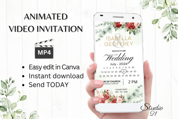 Red Roses Wedding Invitation W8442B: A Digital Template for Instant Elegance